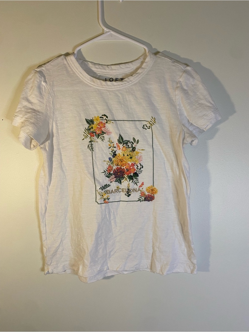 LOFT White Tee with Multicolor Floral Barcelona Graphic